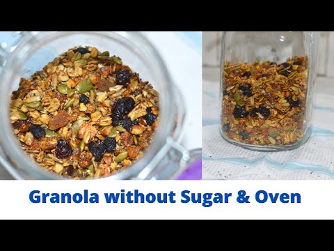 Granola without Sugar & Oven - Healthy Granola in a Pan - Homemade Granola - How to make Granola