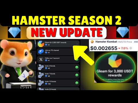 Gleam for 3,000 USDT rewards Task completed 😲 || Hamster Kombat Season 2 💎 Airdop update 🐹#video