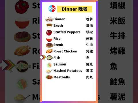 【零基礎英文】晚餐常見單詞 dinner #英文   #常用 英文 #單詞 口語 #常見短語 #常見短語