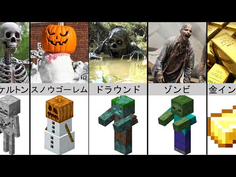 実生活でのMinecraftのキャラクター（モブ、アイテム、動物） 2022年の比較