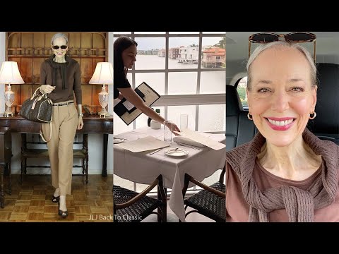 Timeless Style: LV Monogram Speedy 30, Camel Pants, Brown Sweater Set; Lunch Venetian Bay, Naples,FL