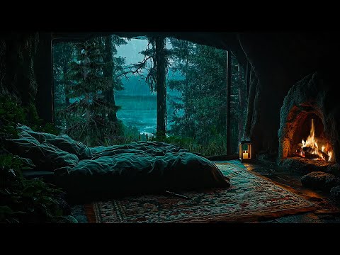 Find Peace In A Cozy Cave: Overlooking The Bay With Rain Sounds and Warm Fireplace, Best for Sleep