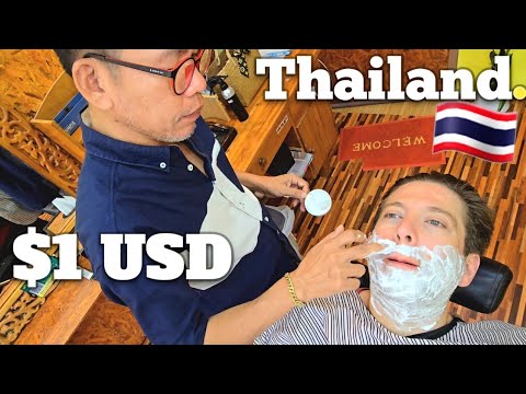 💈$1 MASTER BARBER SHAVE -- The ASMR RAZOR SOUNDS cut SHARP. (ASMR relax go sleep now 😴) Thailand 🇹🇭