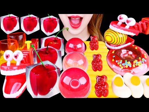 ASMR CHERRY JELLY, CUP JELLY, CROCODILE CANDY *RED YELLOW FOOD* EATING SOUNDS MUKBANG 먹방 咀嚼音