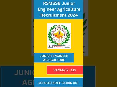 RSMSSB Junior Engineer Agriculture Notification 2024 | Latest Government Jobs 2024