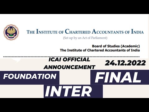 |ICAI Official Announcement| CA Foundation| Intermediate| Final | Latest Announcement|