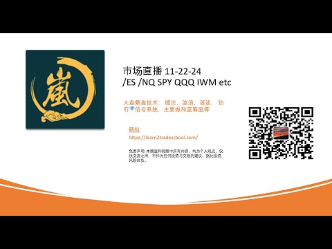 市场直播 11-22-24/ES /NQ SPY QQQ IWM etc大盘 解盘技术： 缠论，波浪，谐波， 钻石💎信号系统，主要做和蓝筹股等