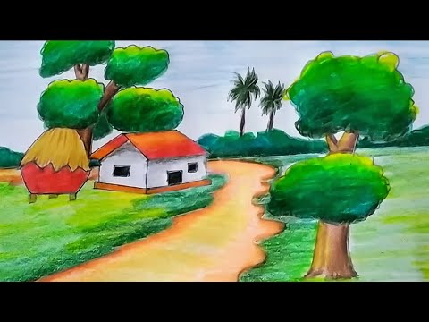 How to draw scenery |aesthetic landscape drawing |easy scenery drawing for beginners