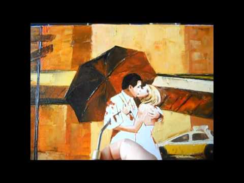 Rain, romantic painting , Andreas Bu palette knife technique