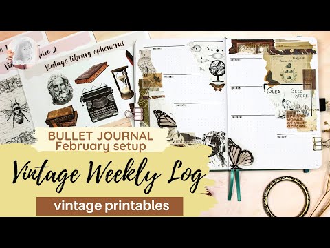 weekly layout setup | vintage collage | bullet journal February 2023 | vintage printable