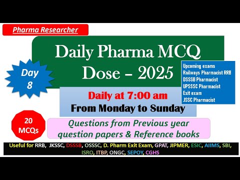 Day 8 Daily Pharma MCQ Dose Series 2025 II 20 MCQs II #pharmacist #druginspector #gpatexam