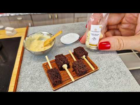 😍 Extra mini brownie pop - cake😋🍭🍫 mini cooking / mini food / tiny kitchen / ASMR