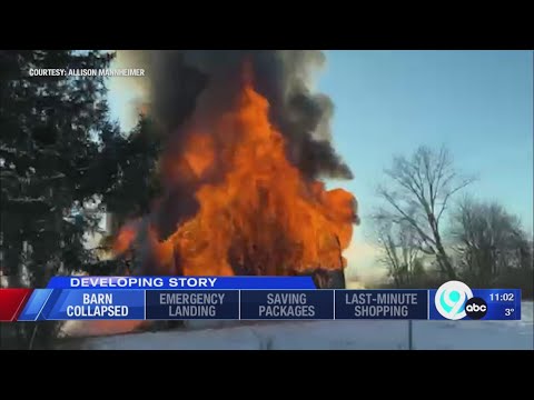 Barn collapses after being engulfed by flames on OCIDA land