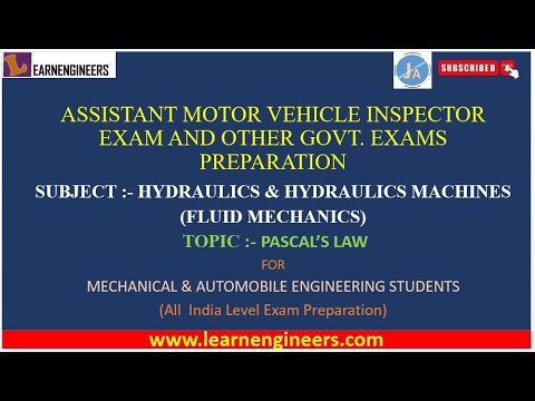 LECTURE ON PASCAL'S LAW FOR ASSISTANT MOTOR VEHICLE INSPECTOR AND OTHER GOVT. EXAMS PREPARATION.