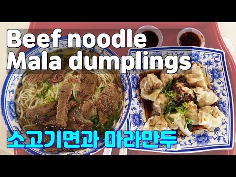 Beef noodle & Mala dumplings, Singapore hawker center.