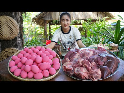 '' Pink egg and Pork cooking '' Yummy food cooking with unique style - Amazing cooking skills