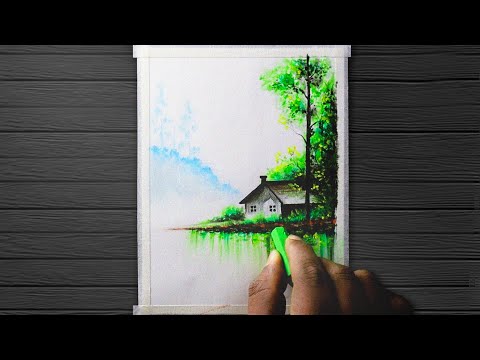 Easy Oil Pastel Painting / Beautiful Forest Scenery For Beginners