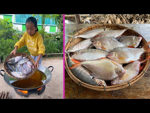 Little patient girl cook food for grandpa - Country girl cooking