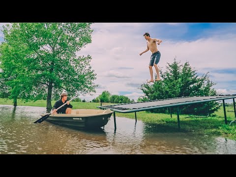 TRAMPOLINE TRICKS INTO FLOODED BACKYARD!