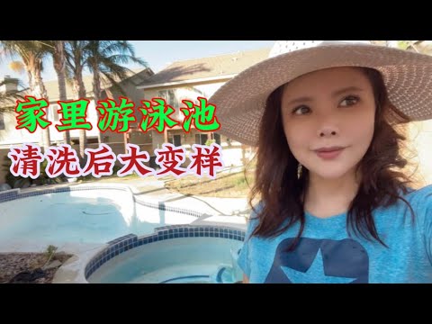 回洛杉矶收回屋子后家里的游泳池成了臭水池，请人洗人工太贵，自己动手耗时几天的彻底大清洗终于变回原样