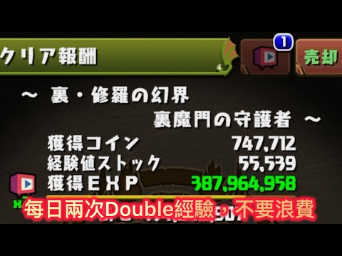 每日有兩次機會Double up ￼【裏修羅の幻界 裏魔門の守護者】經驗值1.5倍up 活動周回編成 【パズドラ】【Puzzle & Dragons】