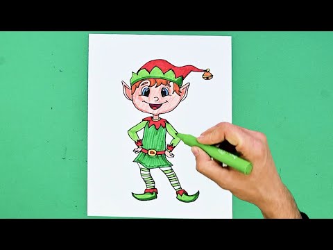 How to draw a Christmas Elf