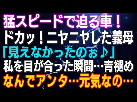 【スカッとする話】猛スピードで迫る車！ドカッ！ニヤニヤした義母「見えなかったのぉ♪」私を見た瞬間…青褪め「なんでアンタ…元気なの…まさか…」ガクガク震えだし…