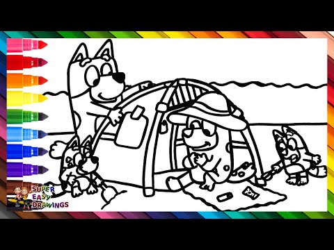 Draw and Color Bluey and Her Family at the Beach 🐶🏖️🌞🌊🐕 Drawings for Kids