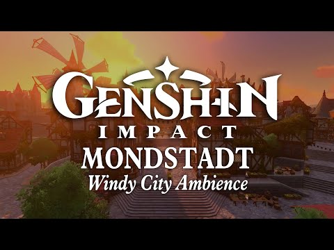 Mondstadt | Windy City Ambience with Day/Night Cycle: Relaxing Genshin Impact Music to Study & Sleep