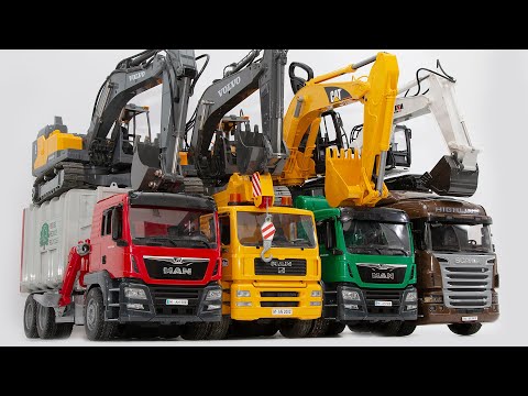 Heavy trucks Let's move the different types of trucks and excavator one by one