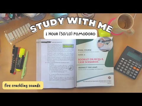 real time study with me (fire crackling sound) 🔥 1 hour pomodoro; 50 min study, 10 min active recall