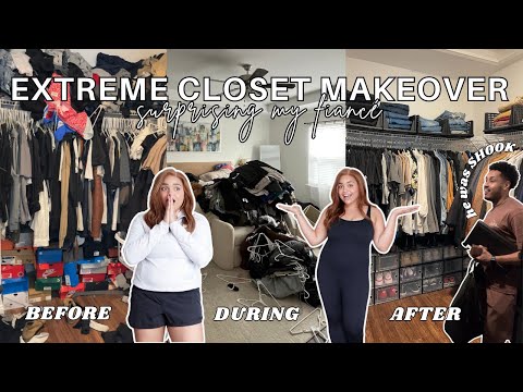 SURPRISING MY FIANCÉ WITH AN *EXTREME* CLOSET MAKEOVER // Decluttering + organizing *took 9 hours*