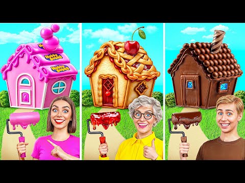 One Colored House Challenge | Bubble Gum vs Granny Pie vs Chocolate by Multi DO Smile