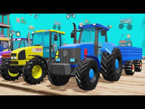 Tractors for Toddlers - See what vehicles are hidden in the colorful Wooden sheds / 30min