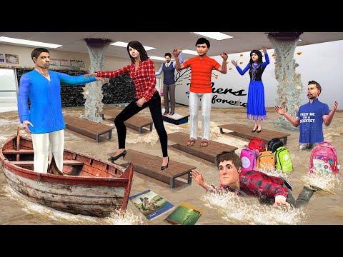 Floods in Classroom Baadh College Students in Floods Rescue Hindi Kahani Moral Stories Comedy Video