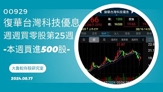 【00929復華台灣科技優息 / 存股領息賺錢】週週買零股第25週，本週買進=500股，B波反彈進行中！