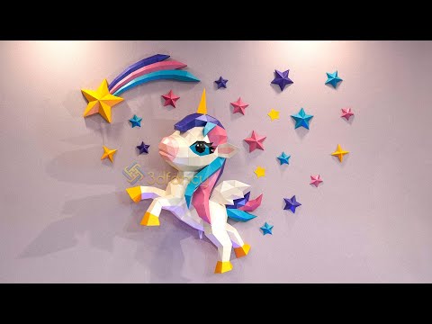 How to make Papercraft 3D Unicorn Flying | Diy Low poly Unicorn with Paper for Children's Room Decor