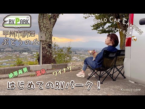 【50代女子ソロキャンプ】はじめてのRVパーク車中泊｜絶景！夜景 温泉 ワイナリー 甲州市勝沼ぶどうの丘｜EcoFlow｜Vlog［30］