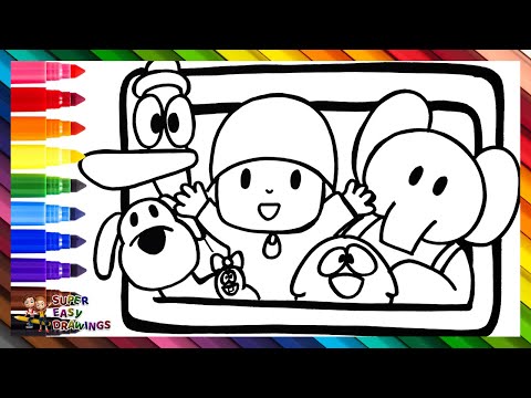 Draw and Color Pocoyo and His Friends 👶🦆🐘🐶🐛🐦 Drawings for Kids