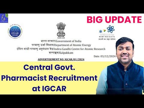 Central Govt. Pharmacist Recruitment at IGCAR Total 14 Post Result Update | Pharmacy Jobs Result Out