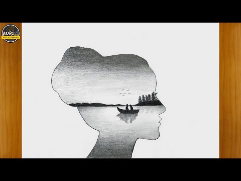 Beautiful Double Exposure Scenery Drawing | How to draw Romantic couple Scenery inside a girl's face