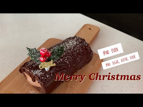 🎄🎂노오븐 다이어터용 크리스마스 부쉬 드 노엘 초코 롤케익 만들기