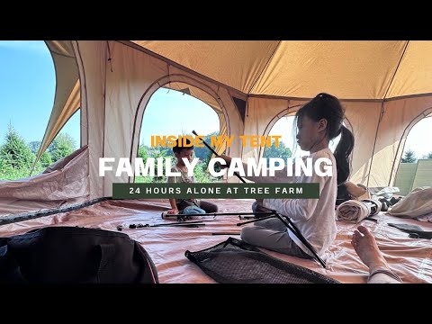 See inside our tent bedroom , living room setup with skylight #outdoortent #familycamping#camping