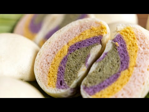 天然色素彩虹馒头，有趣可爱口感佳！适合孩子们的轻食早餐！Natural Color Rainbow Steamed Buns Recipe