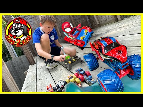 Monster Trucks VS Race Cars 🏎️ IMPOSSIBLE SLIDE RACE (NEW 2024 Marvel Monster Jam Trucks)