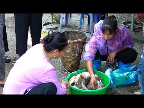 Single Mom - Catch Fish Goes to the market sell, Local government assistance during flood season