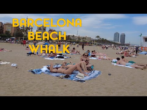 Barcelona Spain - Beach Walking tour | 4K Ultra HD