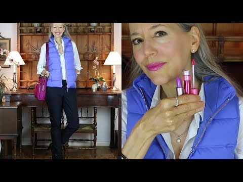 Classic Style: Periwinkle Puffer Vest, Black Pants, Booties, Crossbody / Fashion, Style Over 40, 50