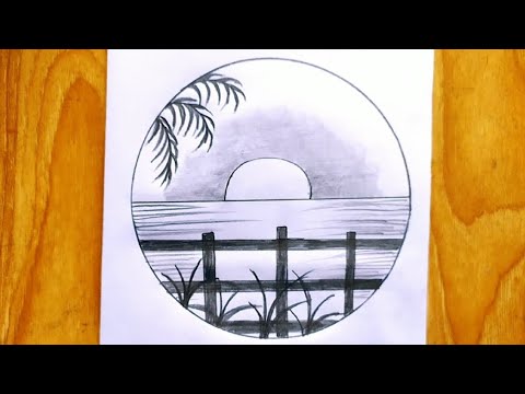 how to draw scenery in circle step by step |scenery drawing for beginners