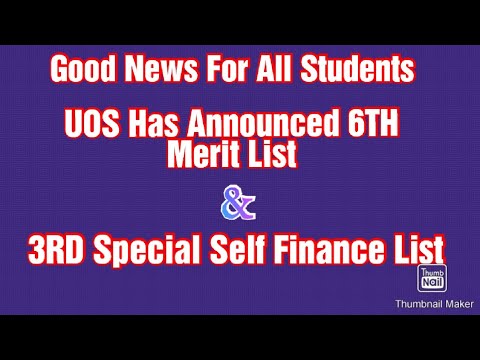 University Of Sindh Has Announced 6th Merit List And 3rd Special Self Finance List For 2K21